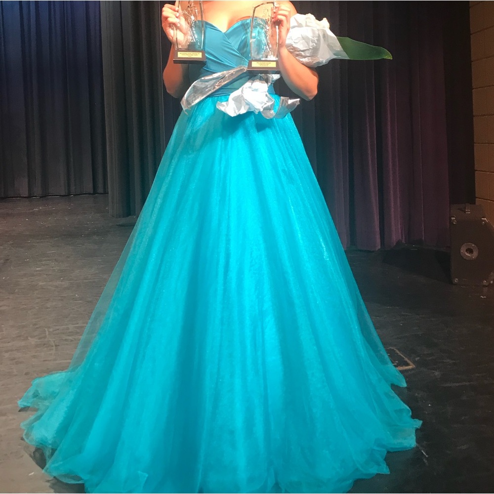Sherri Hill Turquoise Blue, Strapless Ballgown